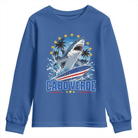 Cabo Verde Surfing Blue Shark Surfboard Youth Sweatshirt Cape Verde Flag Tropical Ocean Wave