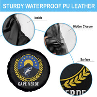 Cape Verde Volcano Blue Sharks Gold Laurel Crest Graphic Spare Tire Cover Retro Cabo Verde Heritage Pride