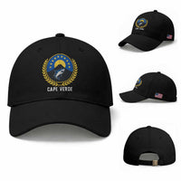 Cape Verde Volcano Blue Sharks Gold Laurel Crest Graphic Baseball Cap Retro Cabo Verde Heritage Pride