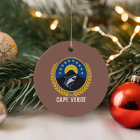 Cape Verde Volcano Blue Sharks Gold Laurel Crest Graphic Ceramic Ornament Retro Cabo Verde Heritage Pride