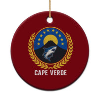 Cape Verde Volcano Blue Sharks Gold Laurel Crest Graphic Ceramic Ornament Retro Cabo Verde Heritage Pride