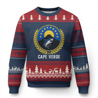 Cape Verde Volcano Blue Sharks Gold Laurel Crest Graphic Ugly Christmas Sweater Retro Cabo Verde Heritage Pride