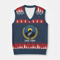 Cape Verde Volcano Blue Sharks Gold Laurel Crest Graphic V-Neck Knit Sweater Vest Retro Cabo Verde Heritage Pride