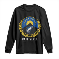 Cape Verde Volcano Blue Sharks Gold Laurel Crest Graphic Long Sleeve Shirt Retro Cabo Verde Heritage Pride