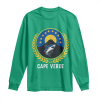 Cape Verde Volcano Blue Sharks Gold Laurel Crest Graphic Long Sleeve Shirt Retro Cabo Verde Heritage Pride