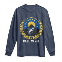 Cape Verde Volcano Blue Sharks Gold Laurel Crest Graphic Long Sleeve Shirt Retro Cabo Verde Heritage Pride
