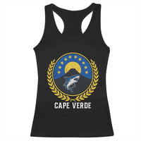 Cape Verde Volcano Blue Sharks Gold Laurel Crest Graphic Racerback Tank Top Retro Cabo Verde Heritage Pride