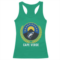 Cape Verde Volcano Blue Sharks Gold Laurel Crest Graphic Racerback Tank Top Retro Cabo Verde Heritage Pride