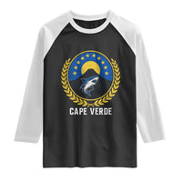 Cape Verde Volcano Blue Sharks Gold Laurel Crest Graphic Raglan Shirt Retro Cabo Verde Heritage Pride