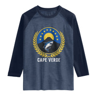 Cape Verde Volcano Blue Sharks Gold Laurel Crest Graphic Raglan Shirt Retro Cabo Verde Heritage Pride