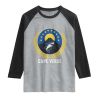 Cape Verde Volcano Blue Sharks Gold Laurel Crest Graphic Raglan Shirt Retro Cabo Verde Heritage Pride