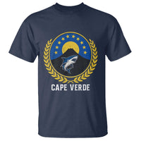 Cape Verde Volcano Blue Sharks Gold Laurel Crest Graphic T Shirt Retro Cabo Verde Heritage Pride