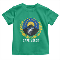 Cape Verde Volcano Blue Sharks Gold Laurel Crest Graphic Toddler T Shirt Retro Cabo Verde Heritage Pride