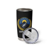 Cape Verde Volcano Blue Sharks Gold Laurel Crest Graphic Tumbler Cup Retro Cabo Verde Heritage Pride
