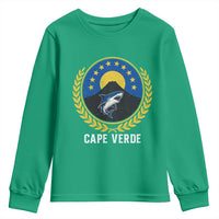 Cape Verde Volcano Blue Sharks Gold Laurel Crest Graphic Youth Sweatshirt Retro Cabo Verde Heritage Pride