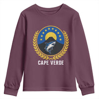 Cape Verde Volcano Blue Sharks Gold Laurel Crest Graphic Youth Sweatshirt Retro Cabo Verde Heritage Pride