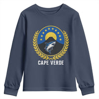 Cape Verde Volcano Blue Sharks Gold Laurel Crest Graphic Youth Sweatshirt Retro Cabo Verde Heritage Pride