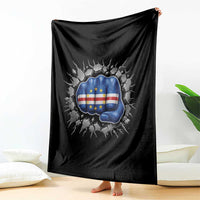 Cape Verde Flag Fist Power Stone Wall Break Graphic Throw Blanket Cabo Verde Strong Roots National Pride
