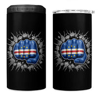 Cape Verde Flag Fist Power Stone Wall Break Graphic 4 in 1 Can Cooler Tumbler Cabo Verde Strong Roots National Pride