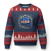 Cape Verde Flag Fist Power Stone Wall Break Graphic Ugly Christmas Sweater Cabo Verde Strong Roots National Pride