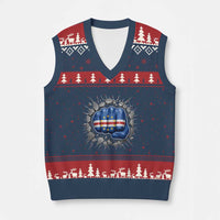 Cape Verde Flag Fist Power Stone Wall Break Graphic V-Neck Knit Sweater Vest Cabo Verde Strong Roots National Pride