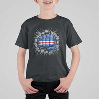 Cape Verde Flag Fist Power Stone Wall Break Graphic T Shirt For Kid Cabo Verde Strong Roots National Pride
