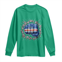 Cape Verde Flag Fist Power Stone Wall Break Graphic Long Sleeve Shirt Cabo Verde Strong Roots National Pride