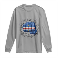 Cape Verde Flag Fist Power Stone Wall Break Graphic Long Sleeve Shirt Cabo Verde Strong Roots National Pride