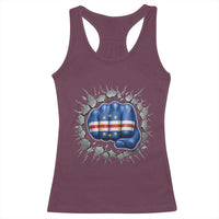 Cape Verde Flag Fist Power Stone Wall Break Graphic Racerback Tank Top Cabo Verde Strong Roots National Pride