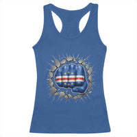 Cape Verde Flag Fist Power Stone Wall Break Graphic Racerback Tank Top Cabo Verde Strong Roots National Pride