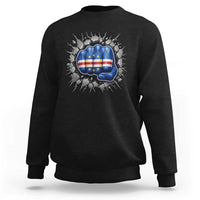Cape Verde Flag Fist Power Stone Wall Break Graphic Sweatshirt Cabo Verde Strong Roots National Pride