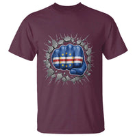 Cape Verde Flag Fist Power Stone Wall Break Graphic T Shirt Cabo Verde Strong Roots National Pride