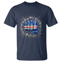 Cape Verde Flag Fist Power Stone Wall Break Graphic T Shirt Cabo Verde Strong Roots National Pride
