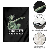 Liberty Has Spoken Pointing Statue Parody Garden Flag Funny Sarcastic Basketball Sports Viral Meme Americana