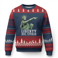 Liberty Has Spoken Pointing Statue Parody Ugly Christmas Sweater Funny Sarcastic Basketball Sports Viral Meme Americana