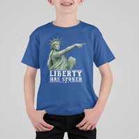Liberty Has Spoken Pointing Statue Parody T Shirt For Kid Funny Sarcastic Basketball Sports Viral Meme Americana
