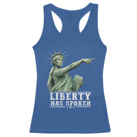 Liberty Has Spoken Pointing Statue Parody Racerback Tank Top Funny Sarcastic Basketball Sports Viral Meme Americana