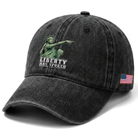 Liberty Has Spoken Pointing Statue Parody Washed Cotton Baseball Cap Funny Sarcastic Basketball Sports Viral Meme Americana