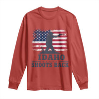 Idaho Shoots Back Distressed American Flag Long Sleeve Shirt Cowboy Gunslinger Graphic