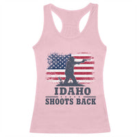 Idaho Shoots Back Distressed American Flag Racerback Tank Top Cowboy Gunslinger Graphic