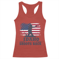 Idaho Shoots Back Distressed American Flag Racerback Tank Top Cowboy Gunslinger Graphic