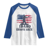 Idaho Shoots Back Distressed American Flag Raglan Shirt Cowboy Gunslinger Graphic