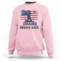 Idaho Shoots Back Distressed American Flag Sweatshirt Cowboy Gunslinger Graphic