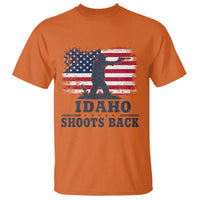 Idaho Shoots Back Distressed American Flag T Shirt Cowboy Gunslinger Graphic