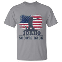 Idaho Shoots Back Distressed American Flag T Shirt Cowboy Gunslinger Graphic