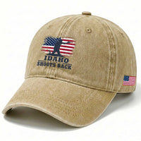 Idaho Shoots Back Distressed American Flag Washed Cotton Baseball Cap Cowboy Gunslinger Graphic