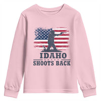 Idaho Shoots Back Distressed American Flag Youth Sweatshirt Cowboy Gunslinger Graphic