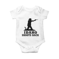 Idaho Shoots Back Minimalist Gunslinger Silhouette State Pride Graphic Baby Onesie