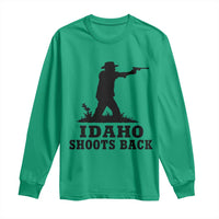 Idaho Shoots Back Minimalist Gunslinger Silhouette State Pride Graphic Long Sleeve Shirt