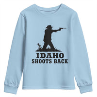 Idaho Shoots Back Minimalist Gunslinger Silhouette State Pride Graphic Youth Sweatshirt